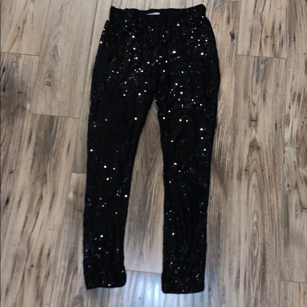 Rosette black sequin leggings